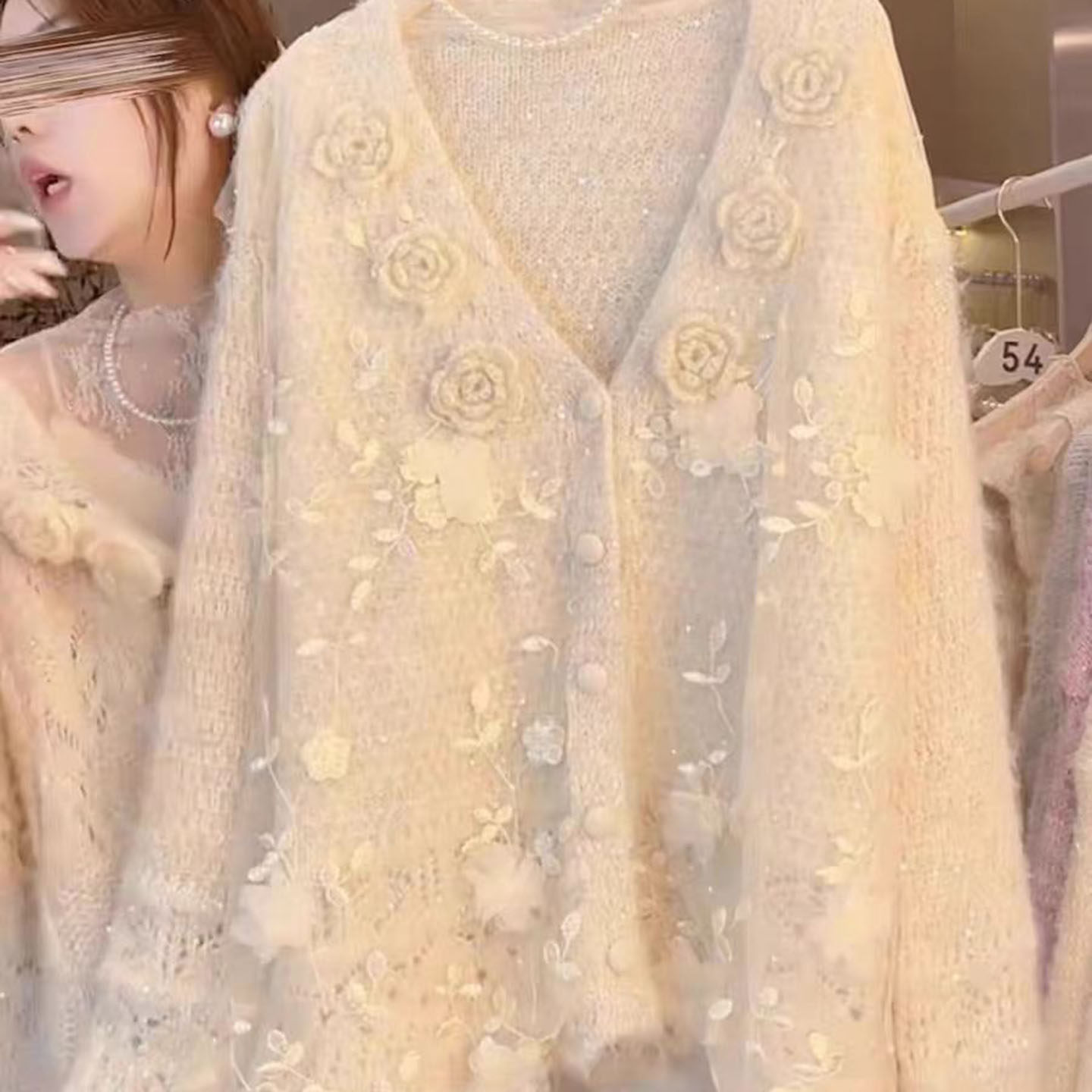 法式蕾丝花边拼接领口花朵针织开衫女秋冬新款甜美减龄软糯外套潮,女装/女士精品,毛针织衫,淘宝优惠券,粉丝福利购,淘宝优惠卷