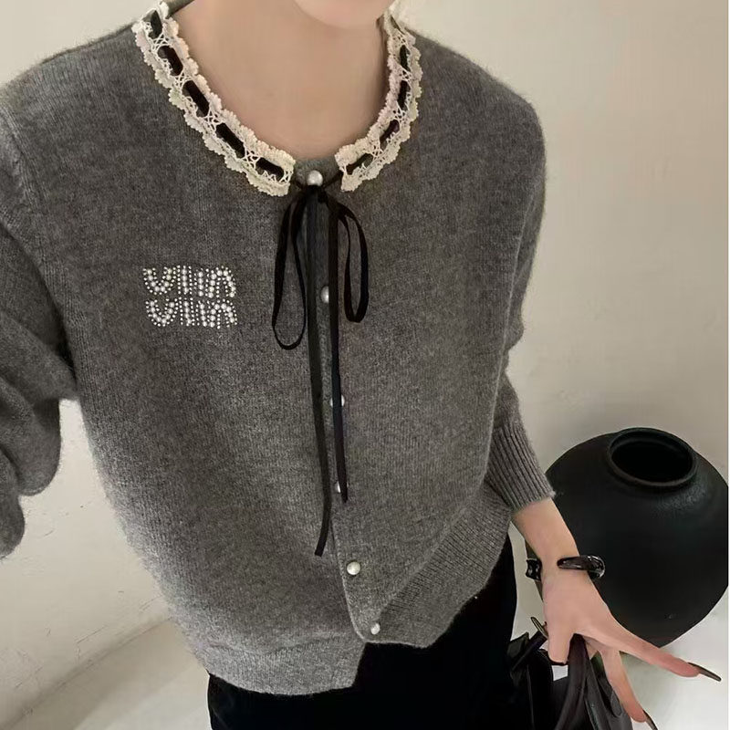 韩系时尚蝴蝶结钉珠圆领针织开衫女秋冬新款小香风甜美气质外套潮,女装/女士精品,毛针织衫,淘宝优惠券,粉丝福利购,淘宝优惠卷