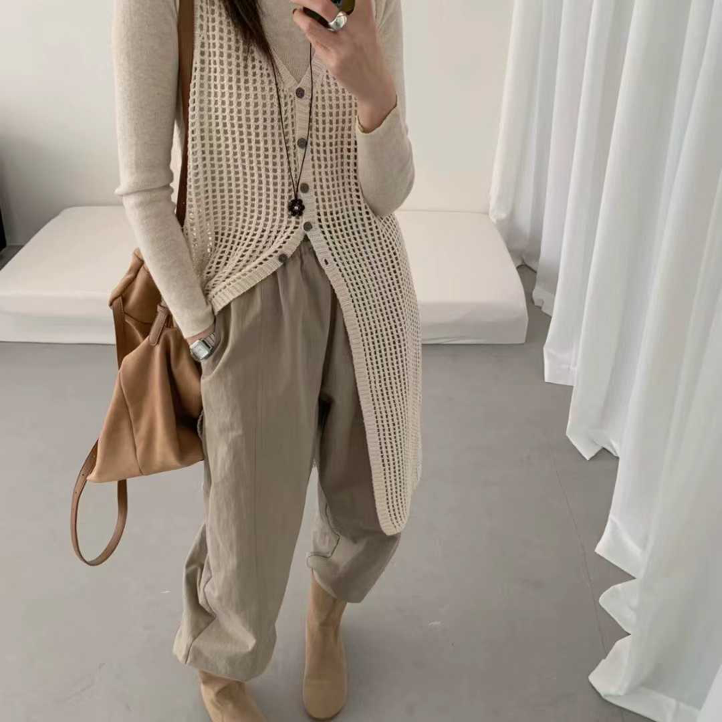 韩系设计感v领单排扣镂空背心裙女夏季新款氛围感百搭叠穿中长衫