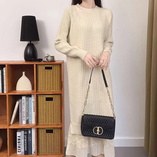 打底内搭毛衣裙 洋气宽松显瘦中长款 时尚 蕾丝拼接连衣裙女秋冬新款