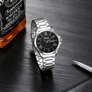 FILA斐乐男士款钢带日历显示手表轻奢小众高级感腕表男友礼物6734