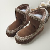 MOU ESKOI爱斯基摩皮毛一体中短雪地靴女 18cm轻便保暖女奶咖色