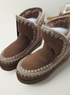 MOU ESKOI爱斯基摩皮毛一体中短雪地靴女 18cm轻便保暖女奶咖色