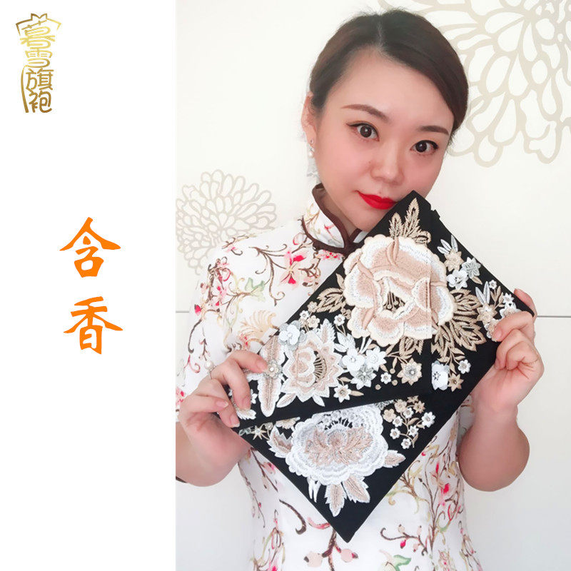 暮雪旗袍绣花包包女民族风2018新款时尚复古手拿信封精致宴会含香
