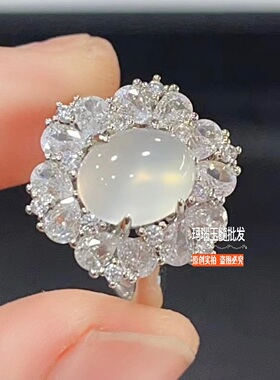 高冰玉戒指起光冰种白玉髓指环设计感戒指女小众网红同款直播货源