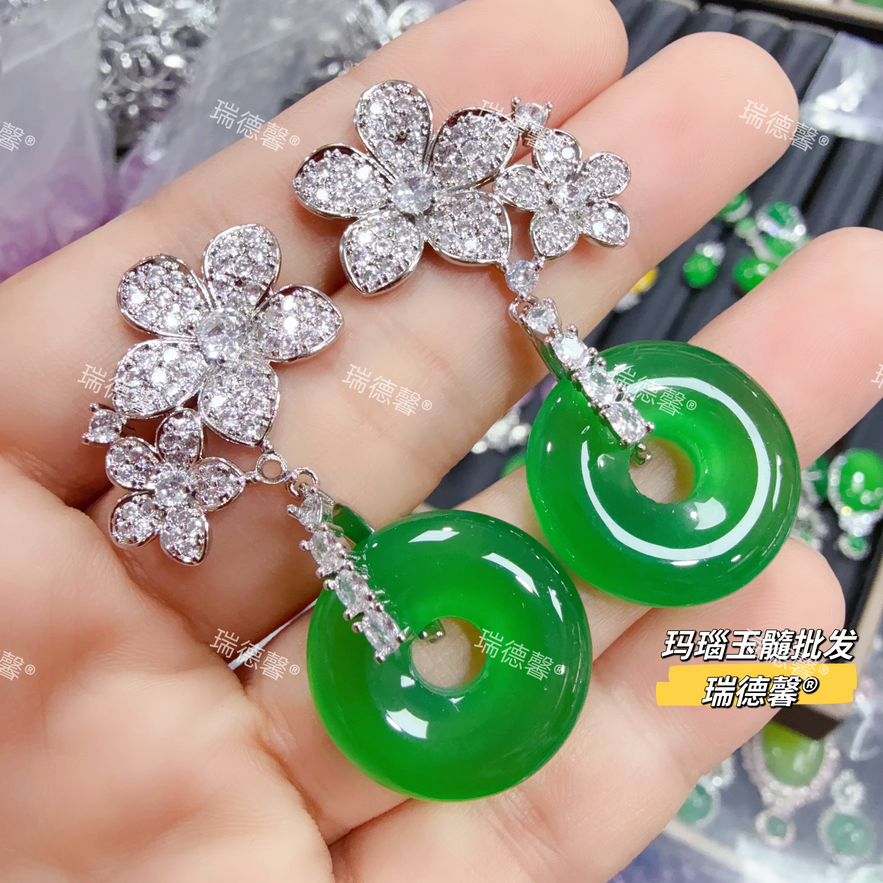 绿玉髓平安扣耳钉耳环玛瑙耳饰品