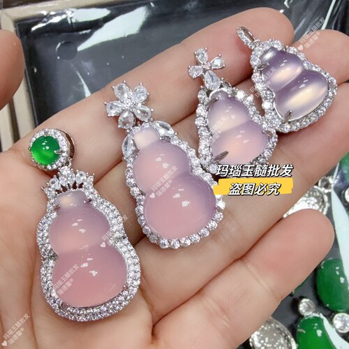粉玉髓葫芦吊坠粉色玛瑙玉石项链