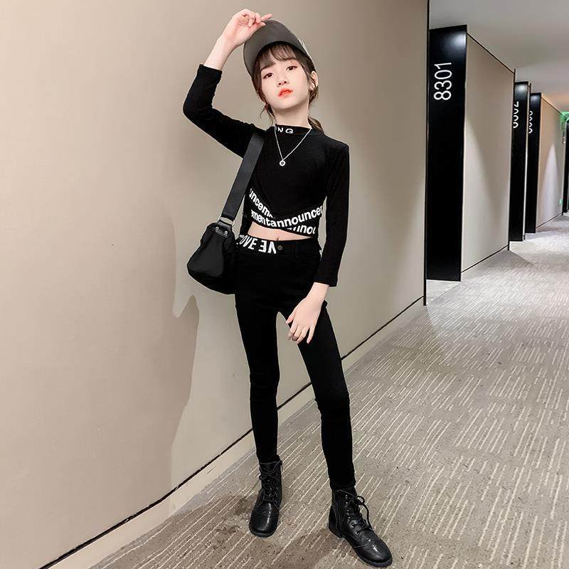 春秋女童黑色打底衫修身弹力洋气短款露脐儿童长袖t恤薄上衣跳舞,童装/婴儿装/亲子装,T恤,淘宝优惠券,粉丝福利购,淘宝优惠卷