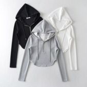 女孩高腰薄款 女童连帽衫 上衣 卫衣秋季 新款 春秋款 大童休闲百搭长袖