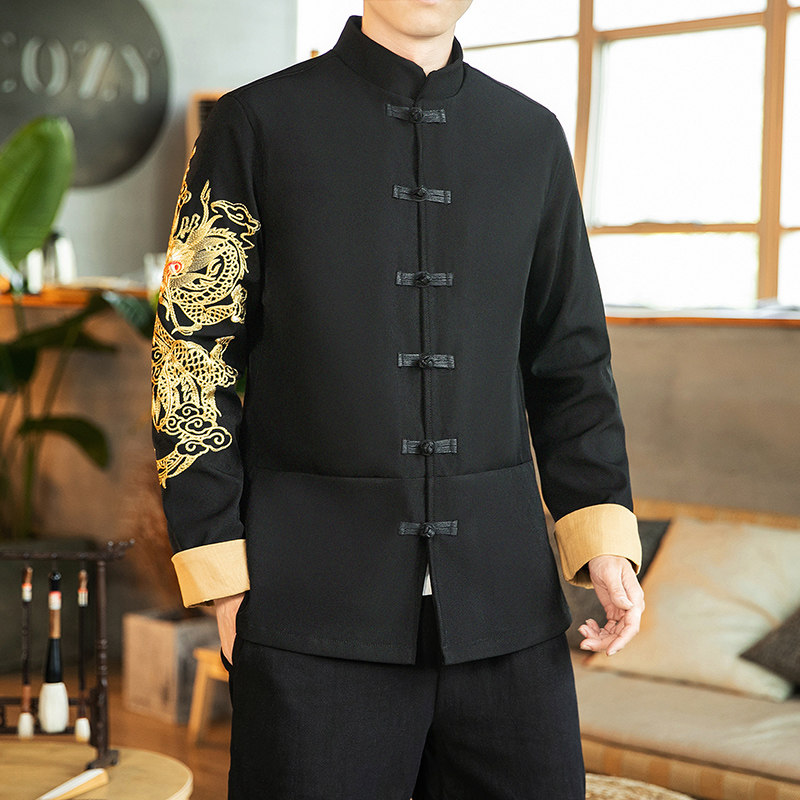 咖啡厅风春装金龙刺绣翻袖夹克外套A032/1601/100控128,男装夹克,电商A032