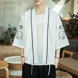 咖啡厅风夏装银龙刺绣汉服开衫衬衫黑色A032/2202/50控68，男装衬衫，电商A032