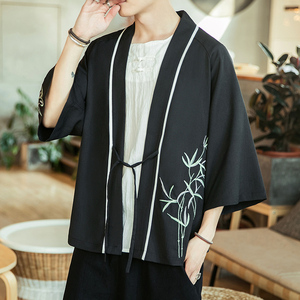 咖啡厅风竹子刺绣七分袖开衫汉服防晒衣黑A032/2205/50控68图片