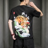 风夏装山海经系列情侣印花男士短袖T恤衫虎鲛黑A032/T105/35，男装T恤，电商A032