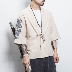 白墙 风夏装男士汉服龙刺绣开衫黑色A032/KS002/50控68图片