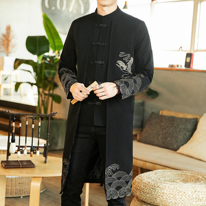 咖啡厅 风春装假两件风衣海浪仙鹤刺绣外套A032/1905/95控128,男装风衣,电商A032