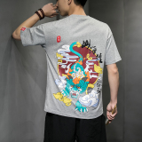 风夏装山海经系列情侣印花男士短袖T恤貔貅白色A032/T106/35，男装T恤，电商A032