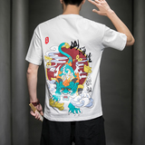 风夏装山海经系列情侣印花男士短袖T恤貔貅白色A032/T106/35，男装T恤，电商A032