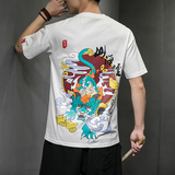 风夏装山海经系列情侣印花男士短袖T恤貔貅白色A032/T106/35，男装T恤，电商A032