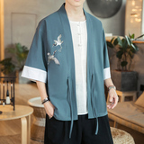 咖啡厅风夏装男士汉服仙鹤刺绣开衫黑色A032/KS003/50控68，男装衬衫，电商A032