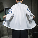 W基地风圆龙刺绣七分袖开衫汉服防晒衣黑色A032/2201/50控68，男装衬衫，电商A032