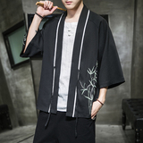 W基地风竹子刺绣七分袖开衫汉服防晒衣白色A032/2205/50控68，男装衬衫，电商A032