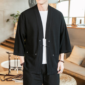 咖啡厅 风夏装七分袖开衫纯色汉服衬衣藏青色A032/1821/特P40图片