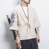 白墙风夏装男士汉服龙刺绣开衫卡其色A032/KS002/50控68，男装衬衫，电商A032