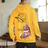 咖啡厅风春装大码潮男士连帽卫衣舞狮印花黑色A032/W332/55，男装卫衣，电商A032