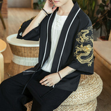咖啡厅风龙凤刺绣七分袖开衫汉服防晒衣黑色A032/2206/50控68，男装衬衫，电商A032