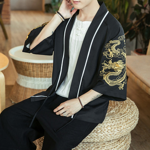 咖啡厅风龙凤刺绣七分袖开衫汉服防晒衣黑色A032/2206/50控68图片