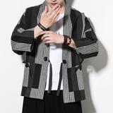 白墙夏装风男士条纹开衫T恤白色条纹汉服A032/1816/特P50，男装衬衫，电商A032