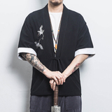 白墙风夏装男士汉服仙鹤刺绣开衫黑色A032/KS003/50控68，男装衬衫，电商A032