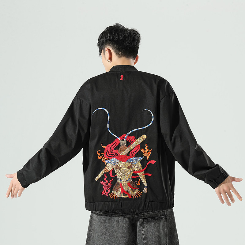 白墙风春装男士棒球领大圣刺绣夹克潮外套A032/JK155/120,男装夹克,电商A032