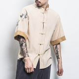 白墙风男士短袖衬衫仙鹤刺绣衬衣白色A032/DS003/50控68，男装衬衫，电商A032