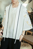 咖啡厅风仙鹤刺绣七分袖开衫汉服防晒衣白色A032/2208/50控68，男装衬衫，电商A032