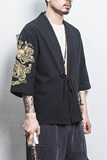 白墙风夏装男士汉服龙刺绣开衫黑色A032/KS002/50控68，男装衬衫，电商A032