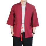 咖啡厅夏季风纯色汉服开衫灰色七分袖铜钱道袍A032/KS006/60，男装衬衫，电商A032