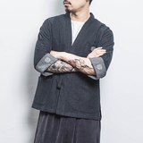 白墙风男士汉服开衫盘扣牛仔外套蓝色A032/KS001/65控78，男装衬衫，电商A032