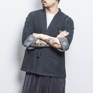 白墙 风男士汉服开衫盘扣牛仔外套蓝色A032/KS001/65控78图片