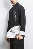 白墙风春装男士上善若水刺绣长袖衬衫黑色A032/C21/55控68，男装衬衫，电商A032