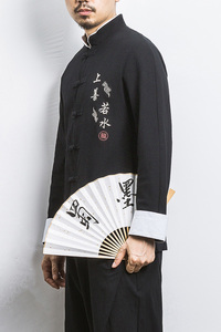 白墙 风春装男士上善若水刺绣长袖衬衫黑色A032/C21/55控68图片