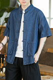 咖啡厅深蓝2023新款夏季男士复古牛仔大码风衬衫A032/C71/65，男装衬衫，电商A032