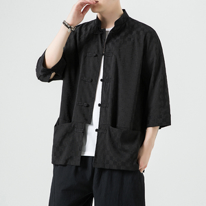 无影墙黑色 2024新款夏季男士复古冰丝大码风衬衫A032/C70/75图片