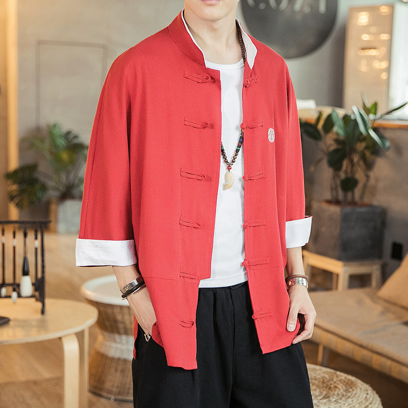 风夏装佳乐男士七分袖衬衫棉麻短袖衬衣黑色A032/C66/55控68,男装衬衫,电商A032