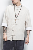 白墙风夏装男士七分袖衬衫棉麻短袖衬衣麻本A032/C66/55控68，男装衬衫，电商A032