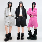 懒人套装 潮酷拉链卫衣五分裤 女宽松休闲运动加绒两件套 美式 SUN90