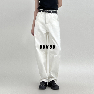 高端小个子梨形高腰镰刀裤 女2024春秋新款 白色香蕉牛仔裤 SUN90
