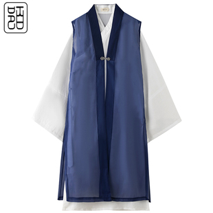 陌上客祥云暗纹长袍纯色花纹明制披风长衫中国风汉服大袖素色棉麻