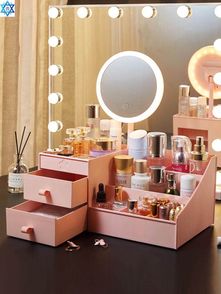 Desktop makeup cosmetics storage box mirror large capacity 收纳整理 桌面收纳盒 原图主图