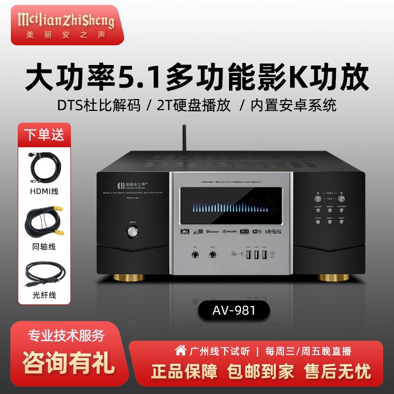 美丽安之声AV981家用家庭影院专业5.1大功率数字卡拉OK音响功放机